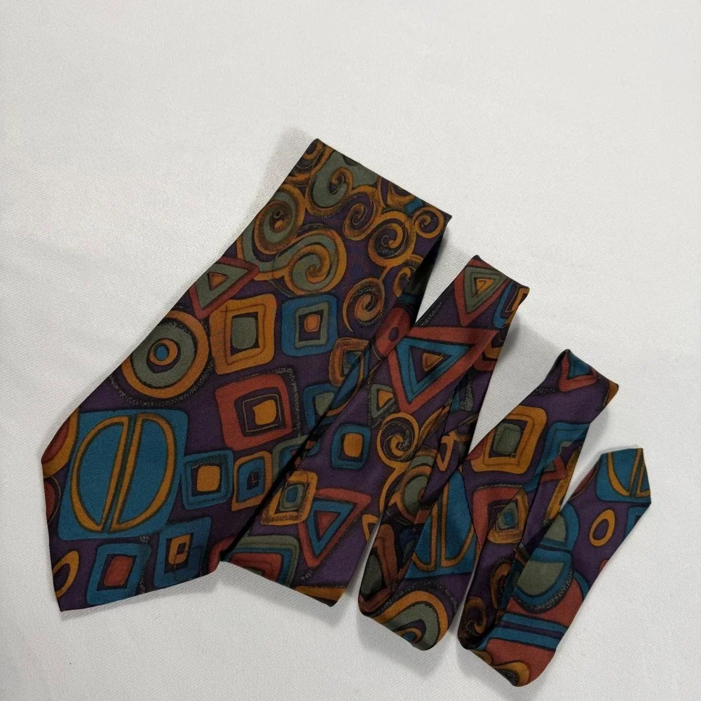 Vintage Monsieur Givenchy Silk Necktie Geometric Abstract Teal Purple Orange EUC